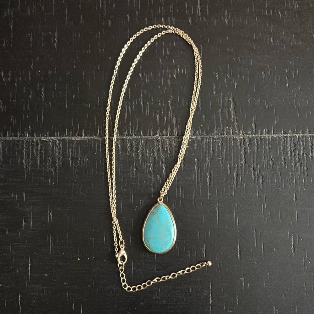 Faux Turquoise Gold Tone Long Boho Necklace Classy Western